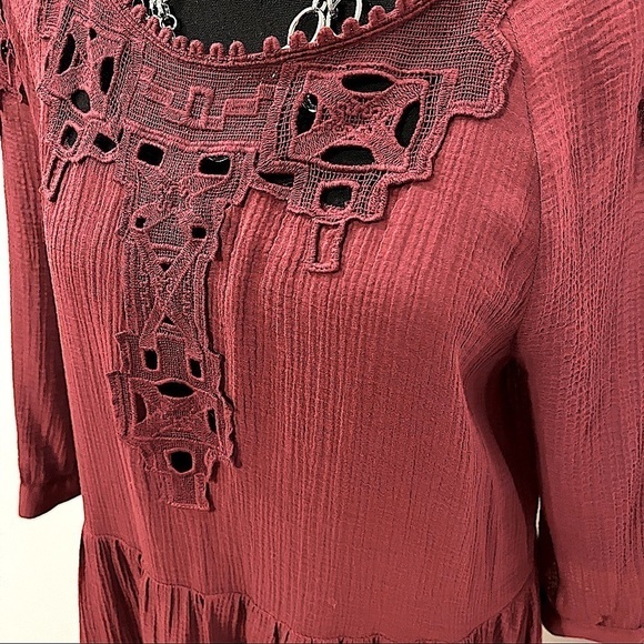 Free People Scarlet lace embroidered eyelet cotton boho mini dress. Peasant. M - Picture 5 of 12